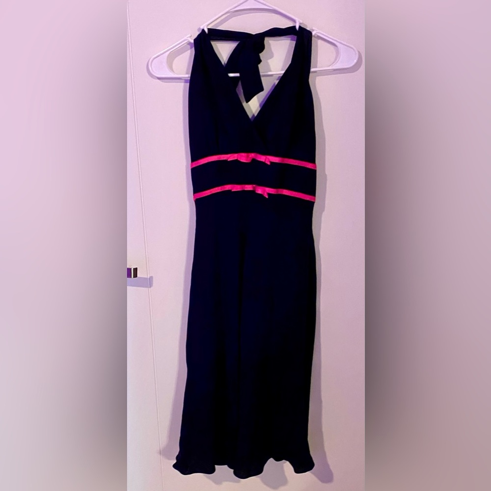 Nine West Hot Pink And Black Y2K Halter Neck Open Back Dress Size 12